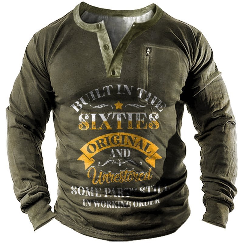 Men's Retro Long Sleeve Letter Print T-shirt