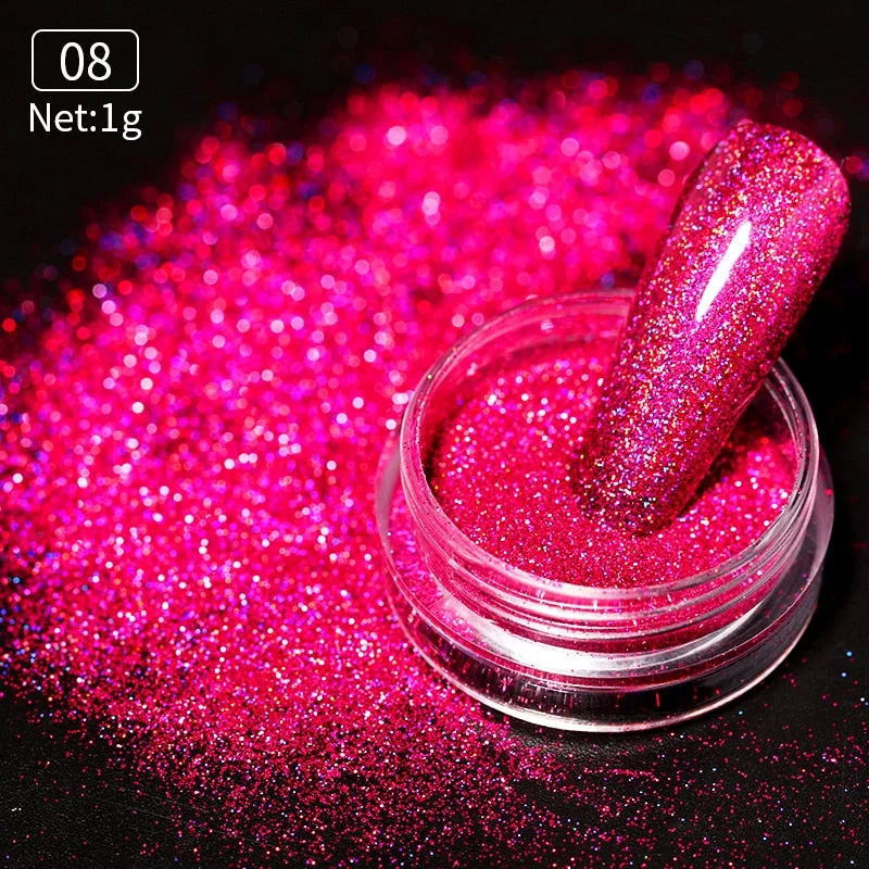 iridescent Powder On Nails iridescent Silver Red Glitter Chrome Sparking Shining Sequins Gel Polish Flakes Manicures Decoration