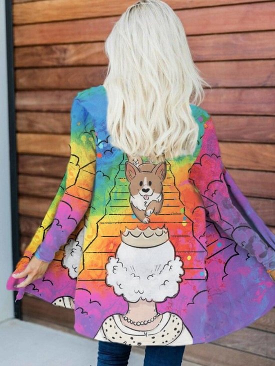 Women's The Queen‘s Corgi Print Casual Cardigan