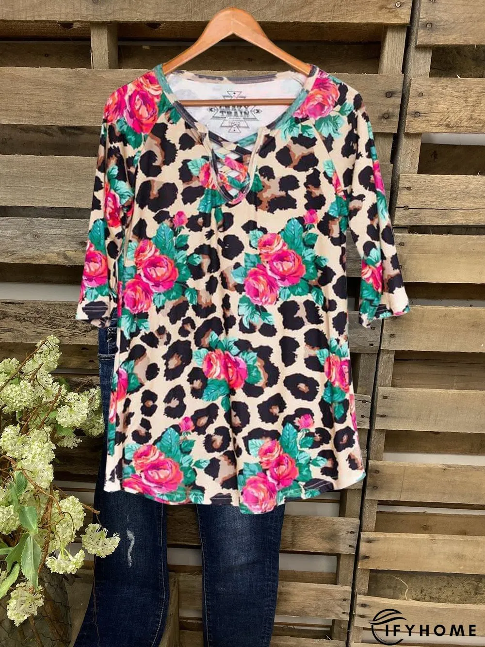 Vintage Floral V Neck Short Sleeve T-shirt | IFYHOME