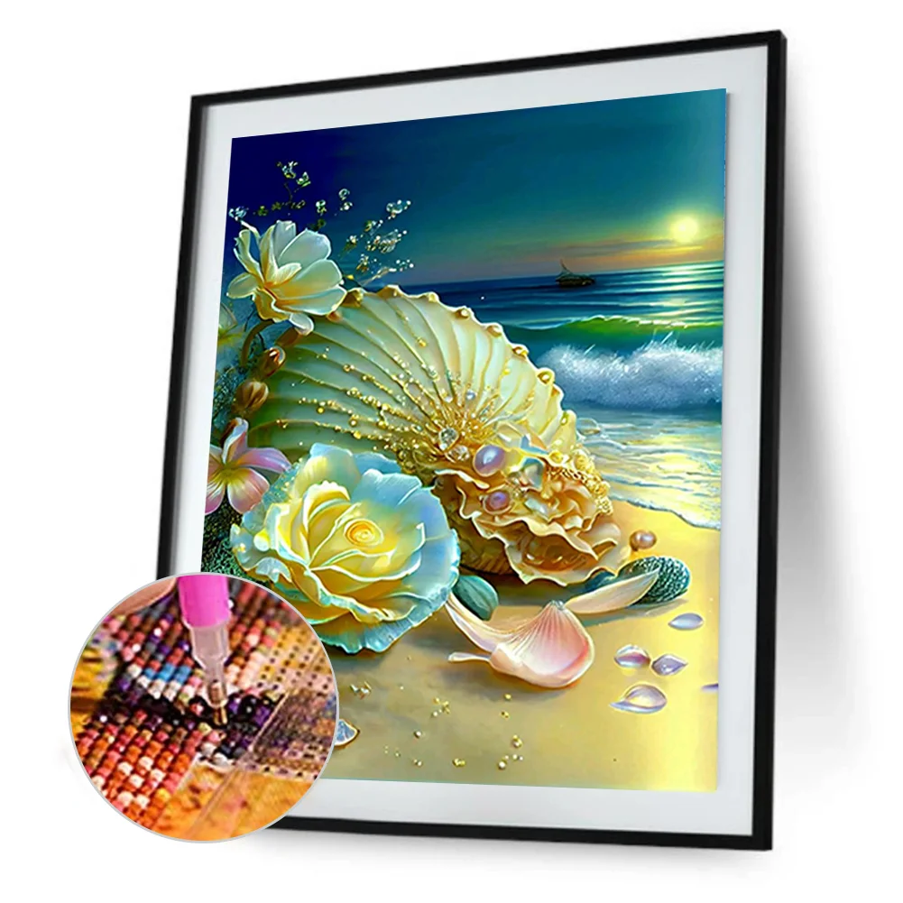 5D DIY Full Round Drill Diamond Painting Beach Shell Kit Home Decor Art Craft