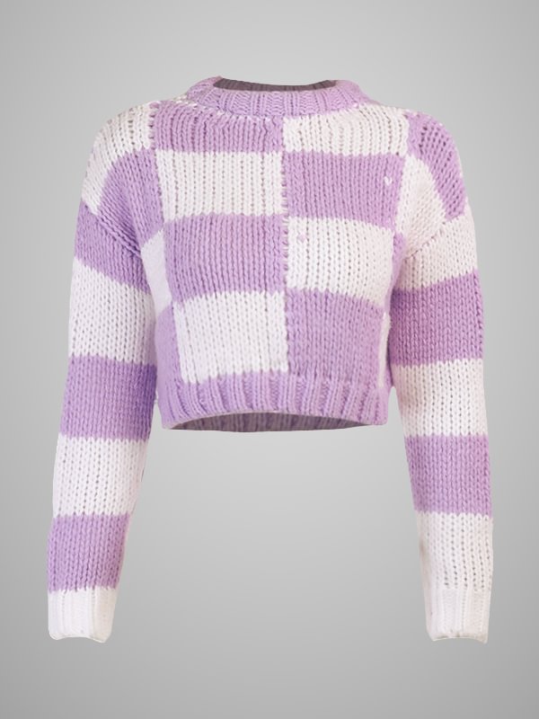 Fashion Loose Color-block Checkered Sweater