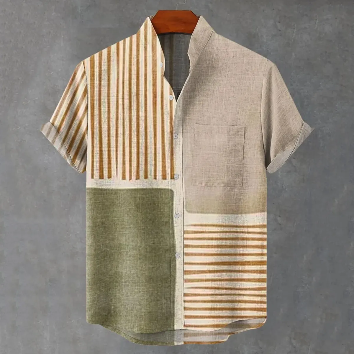 Vintage Stripes Color Block Art Print Casual Cotton Linen Shirt  artssus