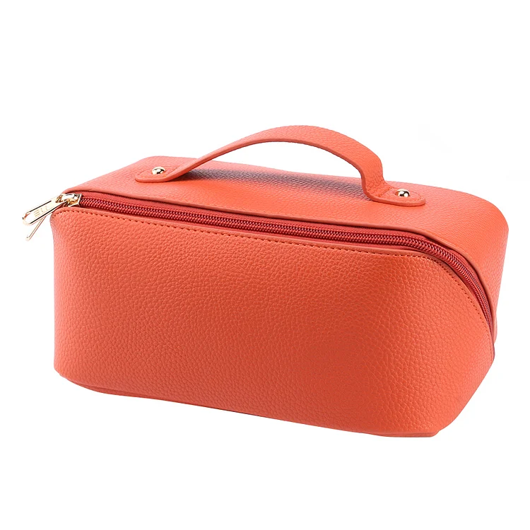 Portable Cosmetic Bag Zipper Makeup Case Women Girl Toiletries Pouch (Orange)