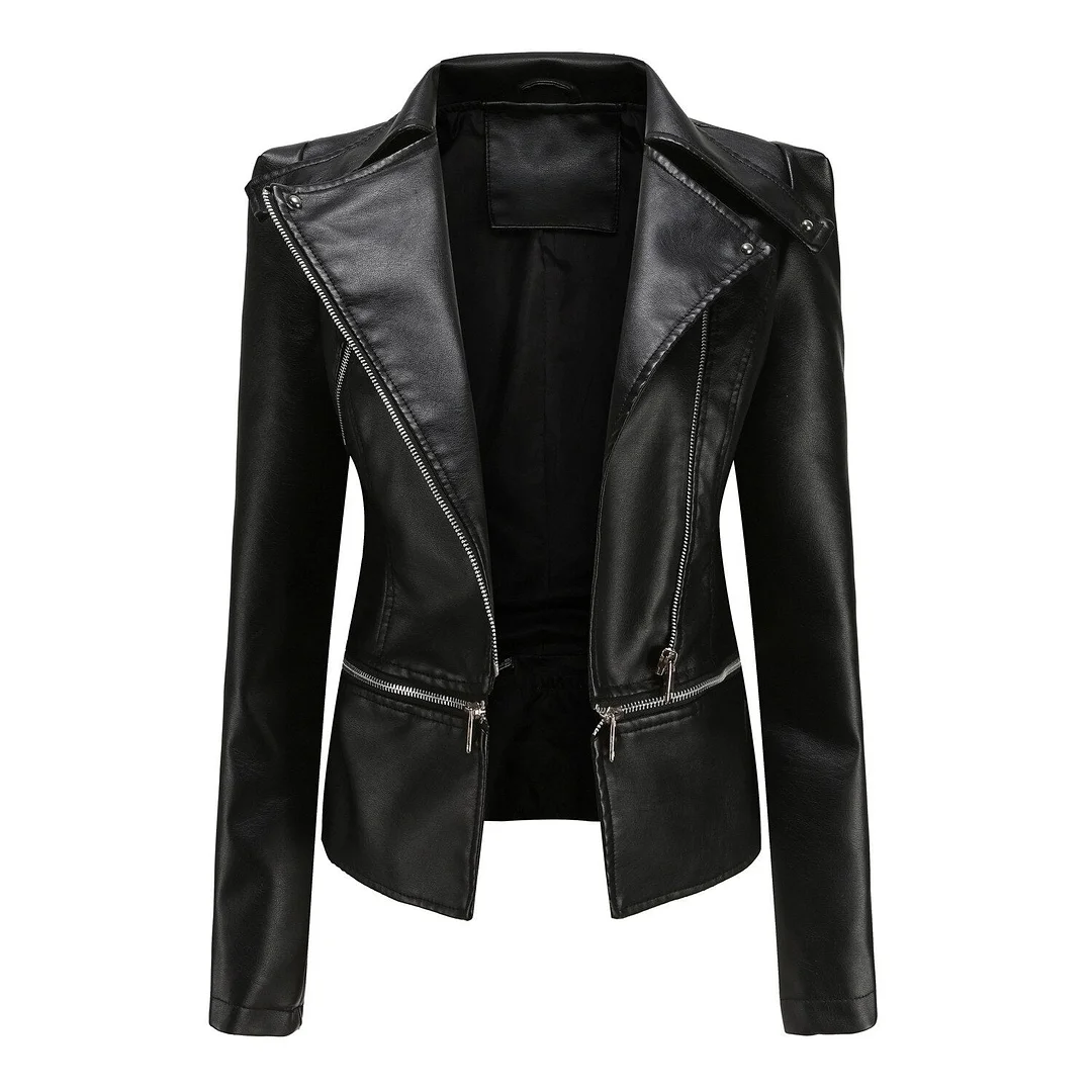 Autumn Leather Jackets And Coats Womens Solid With Belt Zipper Biker Motorcycle Jackets Female Streetwear Oversized Casual Coat