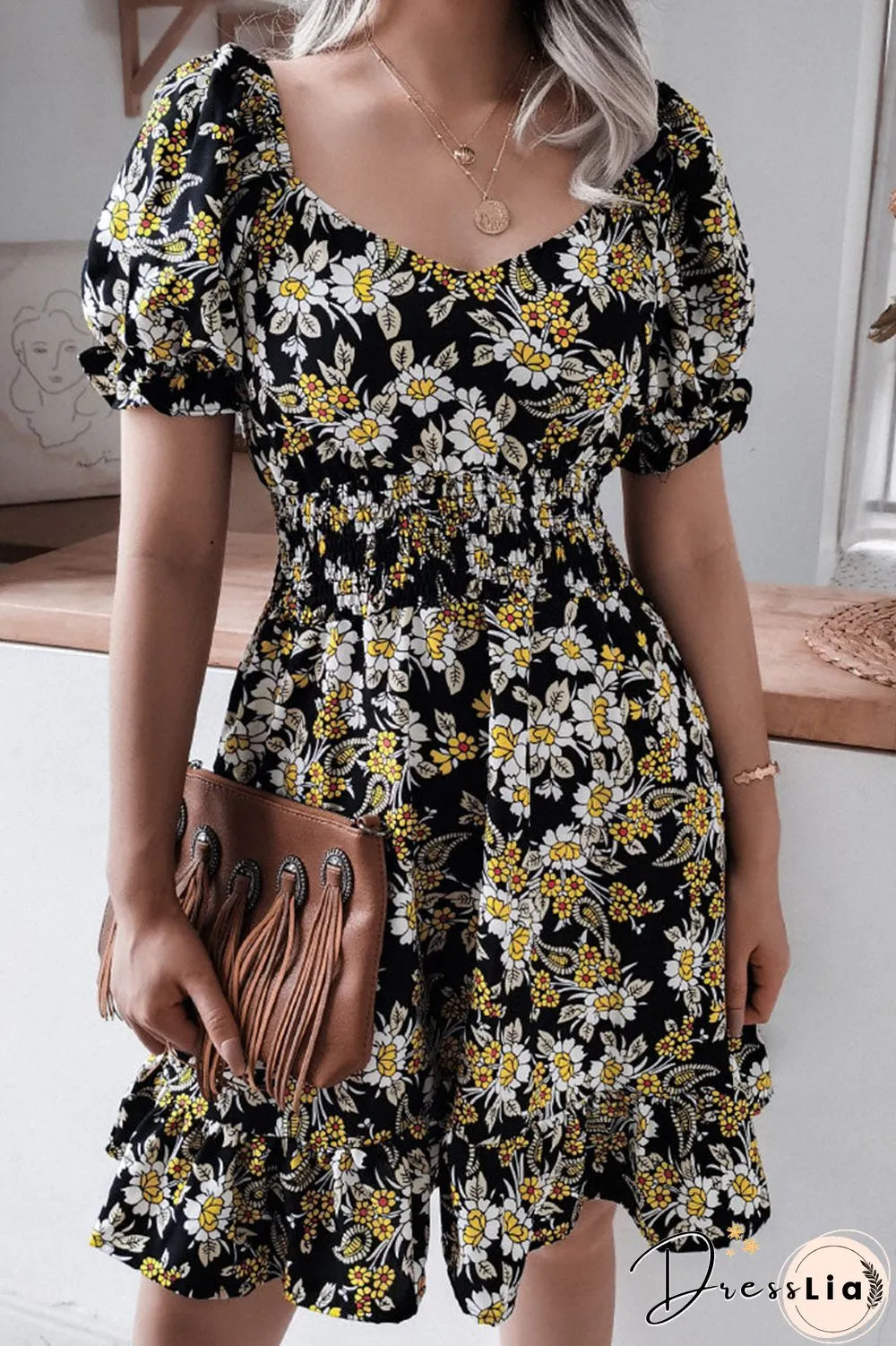 Fashion Casual Print Split Joint Square Collar A Line Dresses
