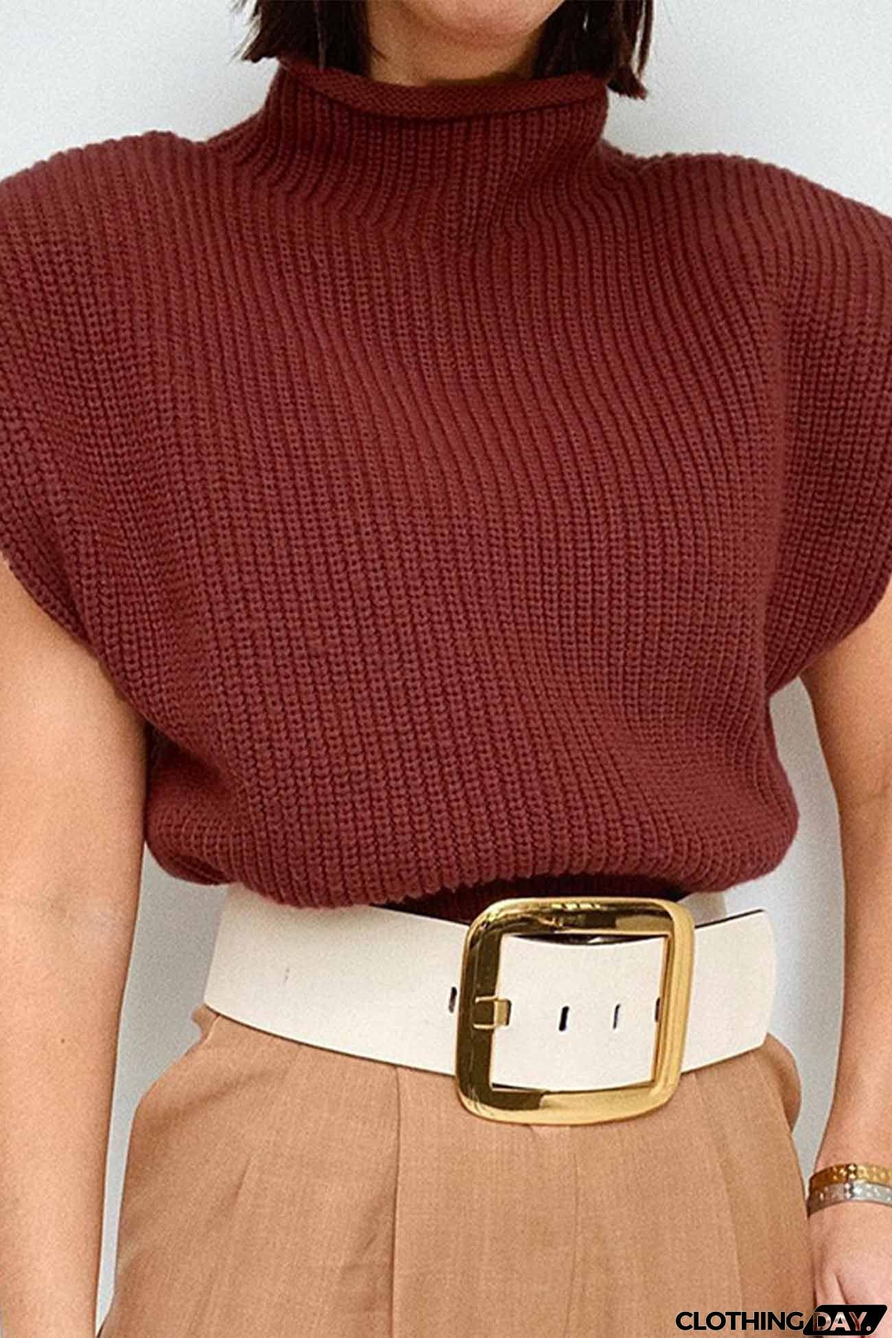 Solid Mock Neck Sleeveless Sweater