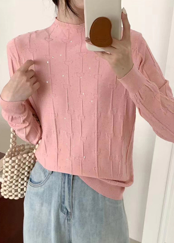 VCSHOES Pink Turtleneck Sequins Knit Sweaters Fall
