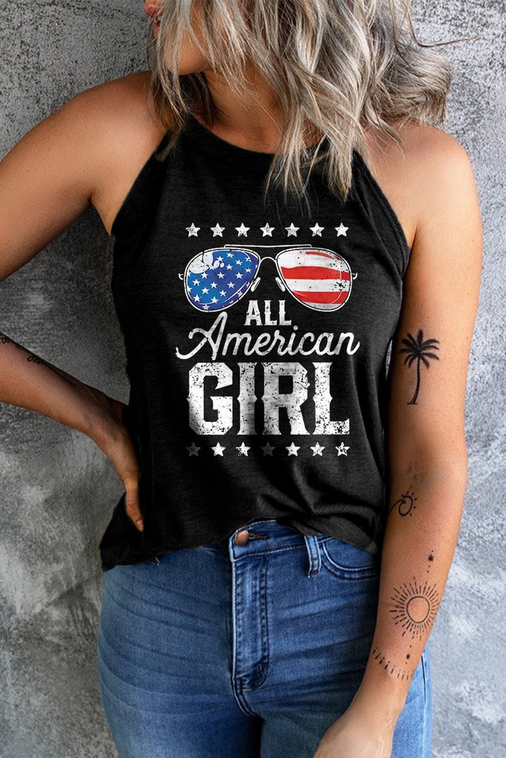 All American GIRL Sunglass Print Ribbed Tank Top