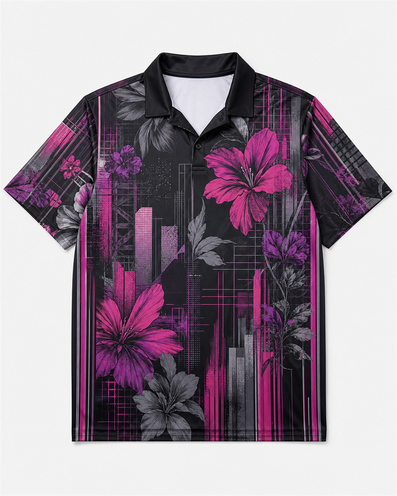 Big & Tall Metro Bloom Digital Print Polo Shirt and Shorts Set