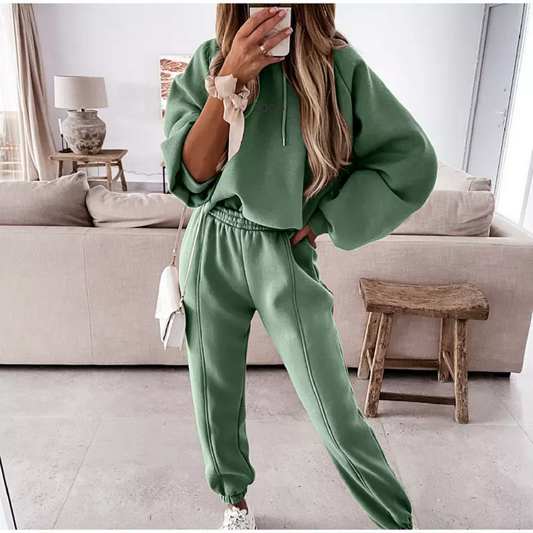 PASUXI Solid Color Hoodie Crop Top Sets Women Clothing Fall Fitness Set Clothing Custom Long Sleeve Women Set huanwei