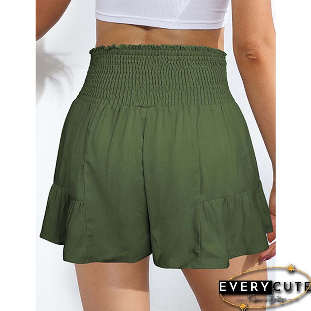 Green Ruffle Hem Tie Waist Wide Leg Culotte