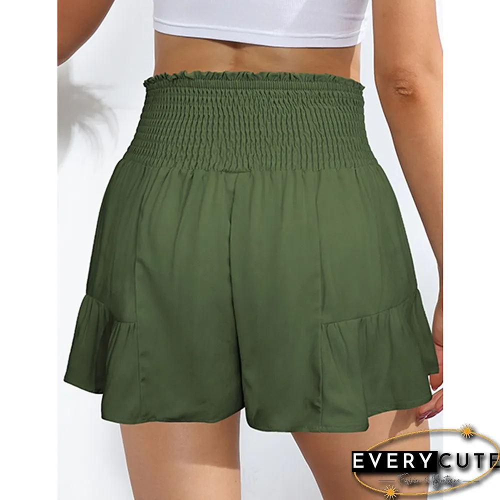 Green Ruffle Hem Tie Waist Wide Leg Culotte