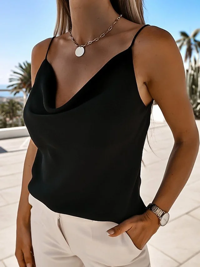 Women's Shirt Tank Top Black White Beige Plain Sleeveless Daily Weekend Streetwear Casual V Neck Regular S | IFYHOME