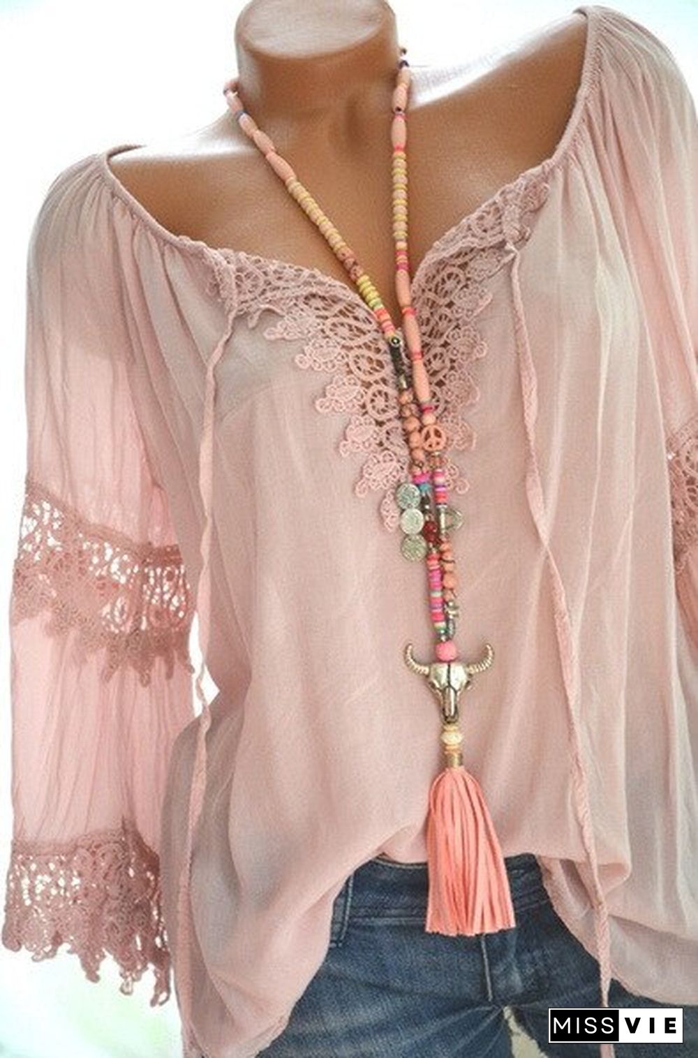 High Quality Large Size Loose Women Blouses Summer Blouses Lace Top Fashion Casual V-Neck Long Sleeve Women Shirts