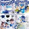 Birthday Decorations, Happy Birthday Banner with Birthday Balloons, Honeycomb Balls, Hanging Swirls, Circle Dots Garland, Happy Birthday Party Decorations for Women Men Boys Girls (Blue&Silver)