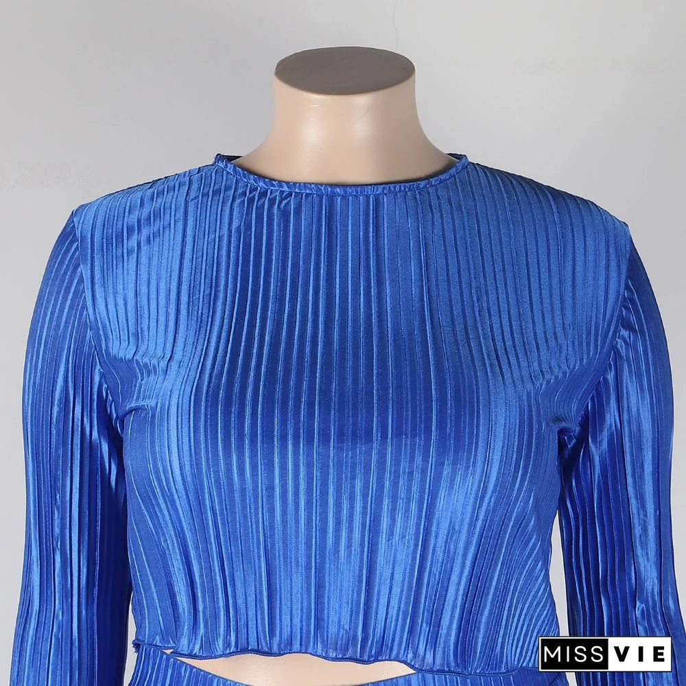 Pleated Loose Blouse Crop Top Wide Leg Pants Outfits