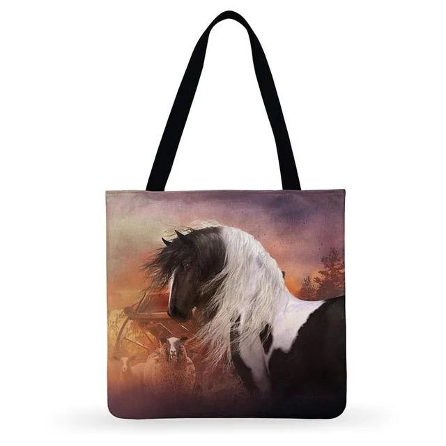 Linen Eco-friendly Tote Bag - Shopper Cartoon Horse