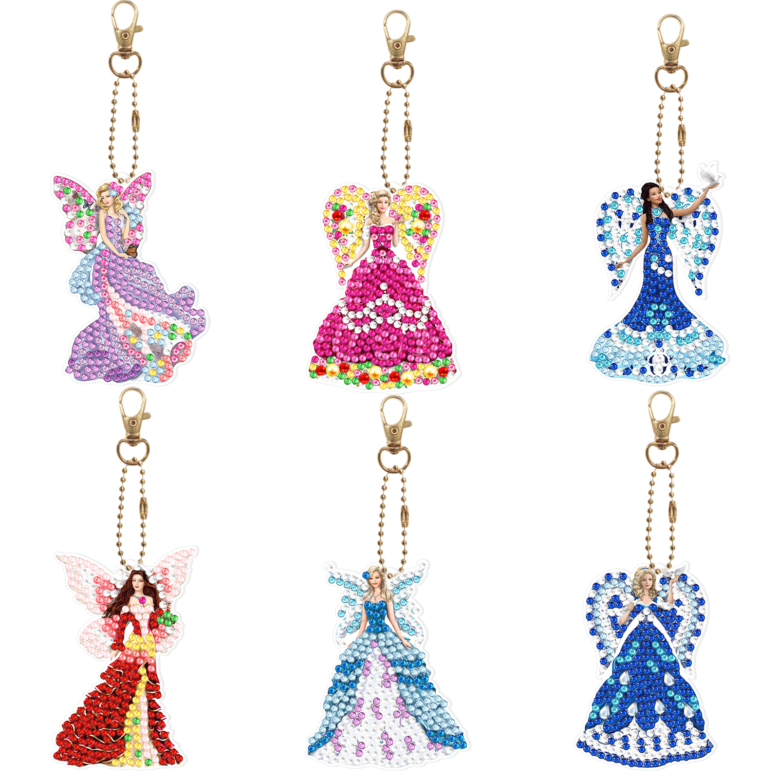 6pcs DIY Diamond Painting Keychains - Fairy