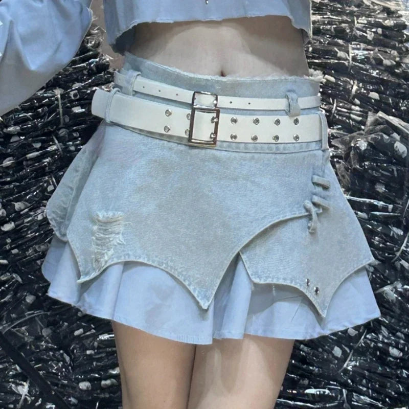 Aiertu Japanese Style Lolita Denim Skirt Gothic Women Harajuku Y2k Patchwork High Waist Mini Skirts Punk E Girl Irregular Sexy Skirts Aiertu