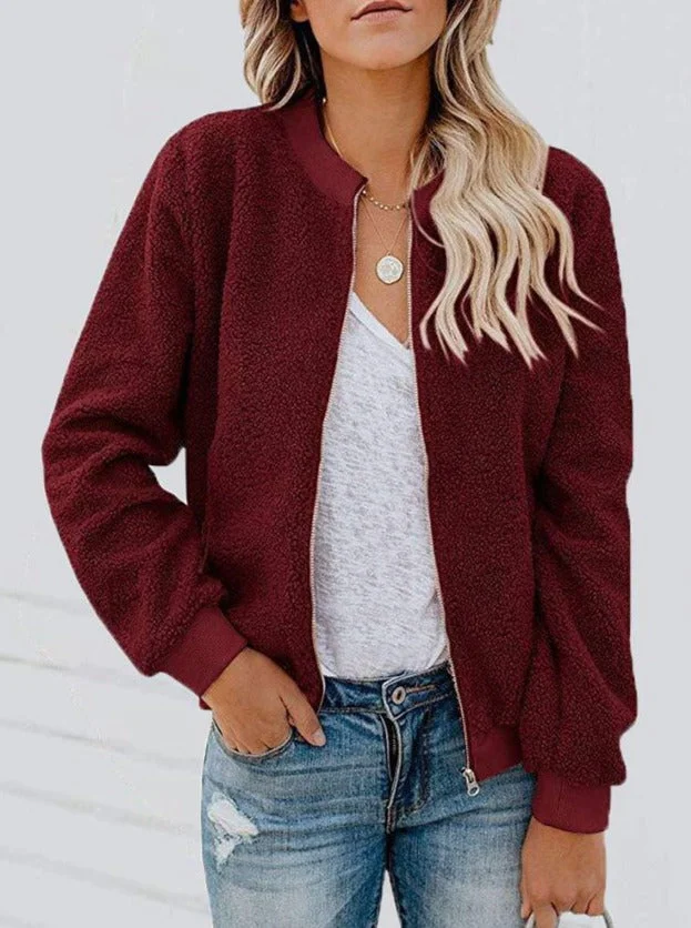 Women's Jackets Fashion Plush Zipper Long Sleeve Jacket