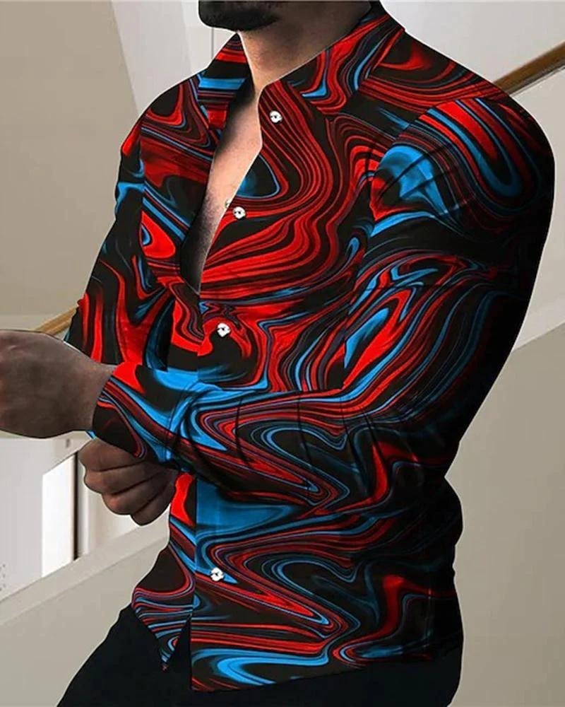 Men's Dazzling Print Long Sleeve Lapel Shirts-VESSFUL