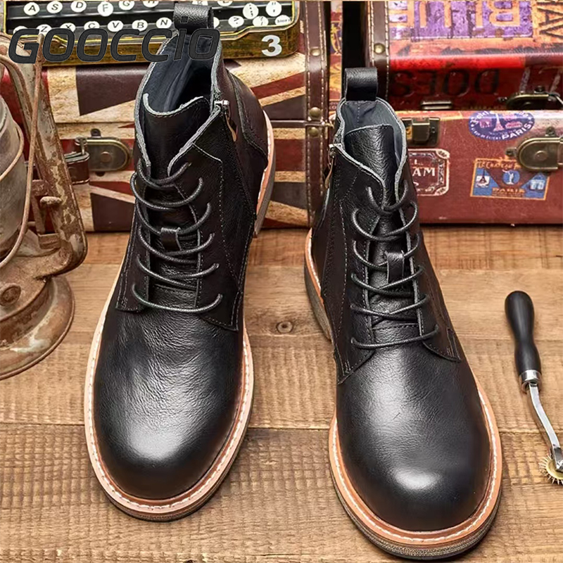 DT188 Retro-Style  Cowhide Martin Boots For Men GOOCCIO   