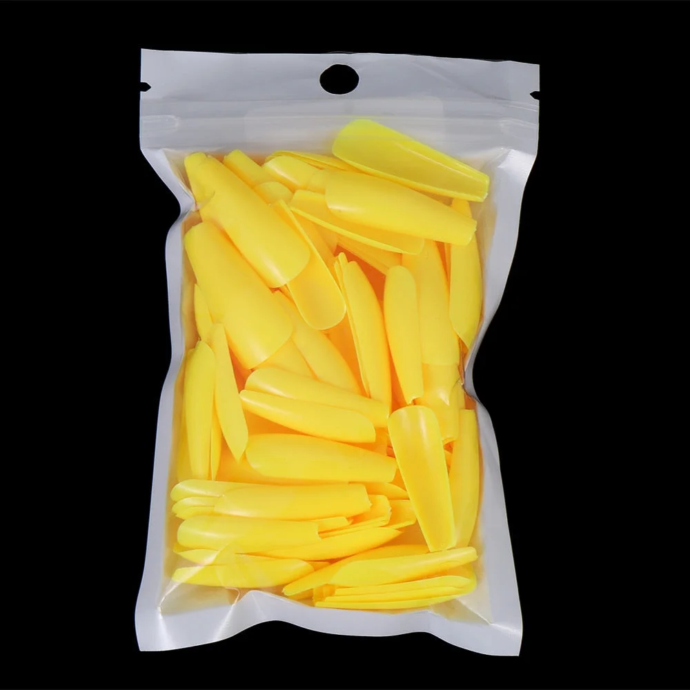 100Pcs Colorful Acrylic False Long Coffin Nails Fake Nails Flat Shape Art Tips Natural Full Cover Fake Nail Tips Manicure Tools-Nail Inspo