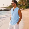 Men's Linen Sleeveless Vest, Casual Button Front Beach Shirt, Summer Vacation Top by Inlyline