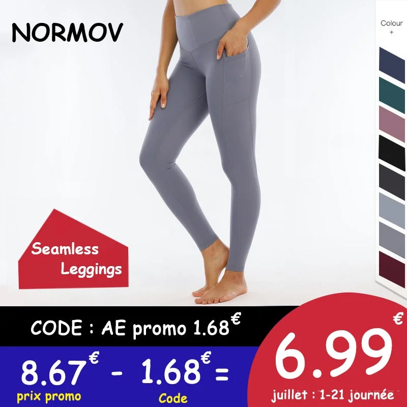 NORMOV Women’s Yoga Sport Leggings Phone Pocket Fitness Running Pants Stretchy Sportswear Gym Seamless Leggings Slim Yoga Pants