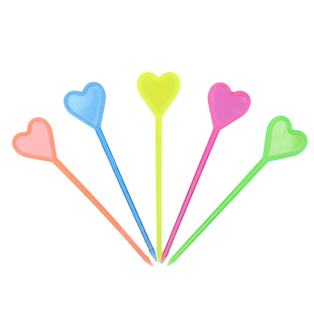 

50pcs Disposable Plastic Colorful Stick Love Heart Arrow Shape Fruit Fork, 501 Original