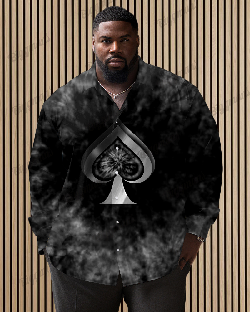 Stardust Gradient Poker Elements Pattern Long Sleeve Lapel Shirt Men's Big & Tall