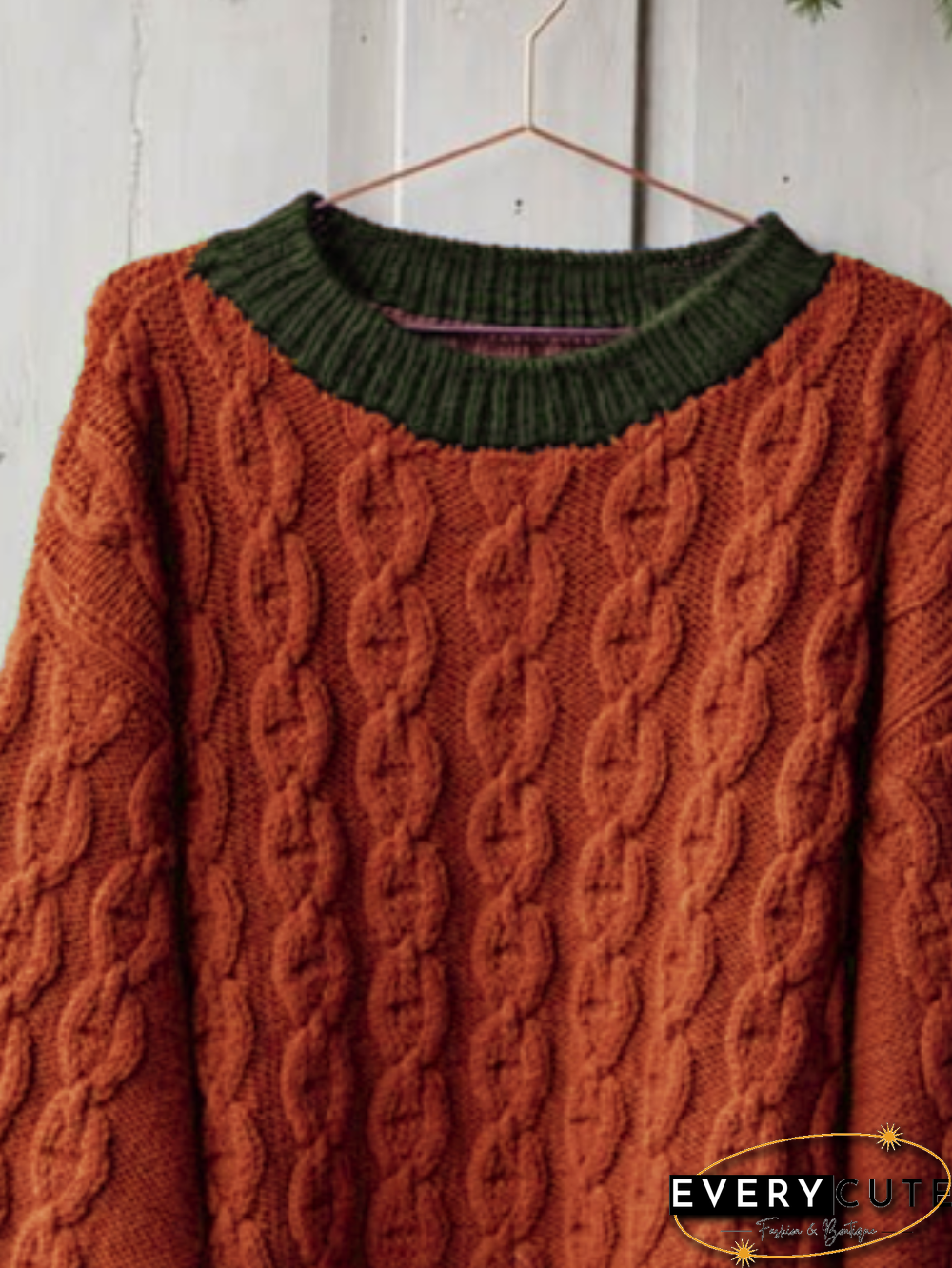 Casual Winter Solid Cotton Daily Long sleeve Crew Neck Sweater for Women
