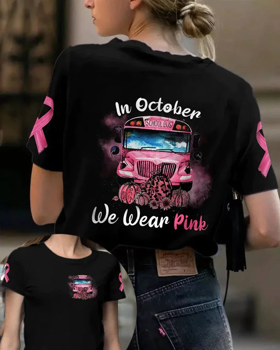 Bus Pumpkin Pink Dark Breast Cancer Tee