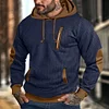 Men's Vintage Waffle Contrast Elbow Patches Pocket Hoodie by Inlyline