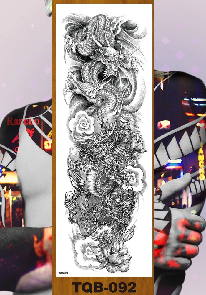 Full Flower Arm Temporary Tattoo Sticker Man Woman Girl Body Sexy Fake Tatoo Pterodactyl Bodhisattva Monkey King Phoenix Nirvana