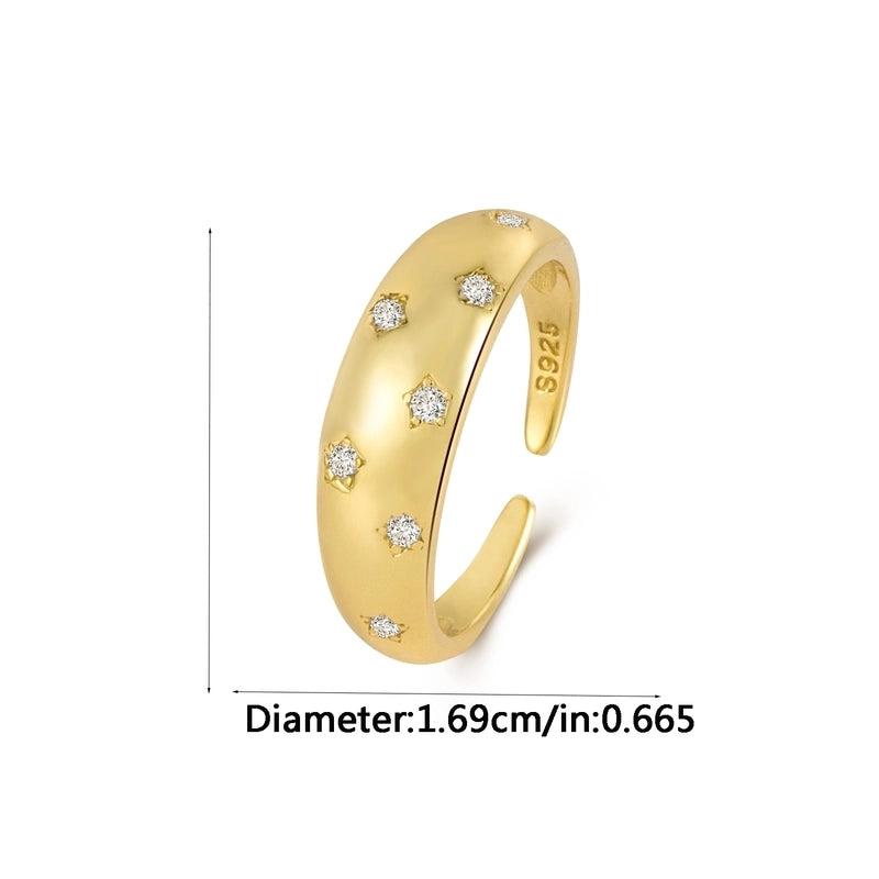 18K Gold Plated Silver Plated 925 Sterling Silver Zircon Geometric Star Adjustable Ring Open Rings Rings