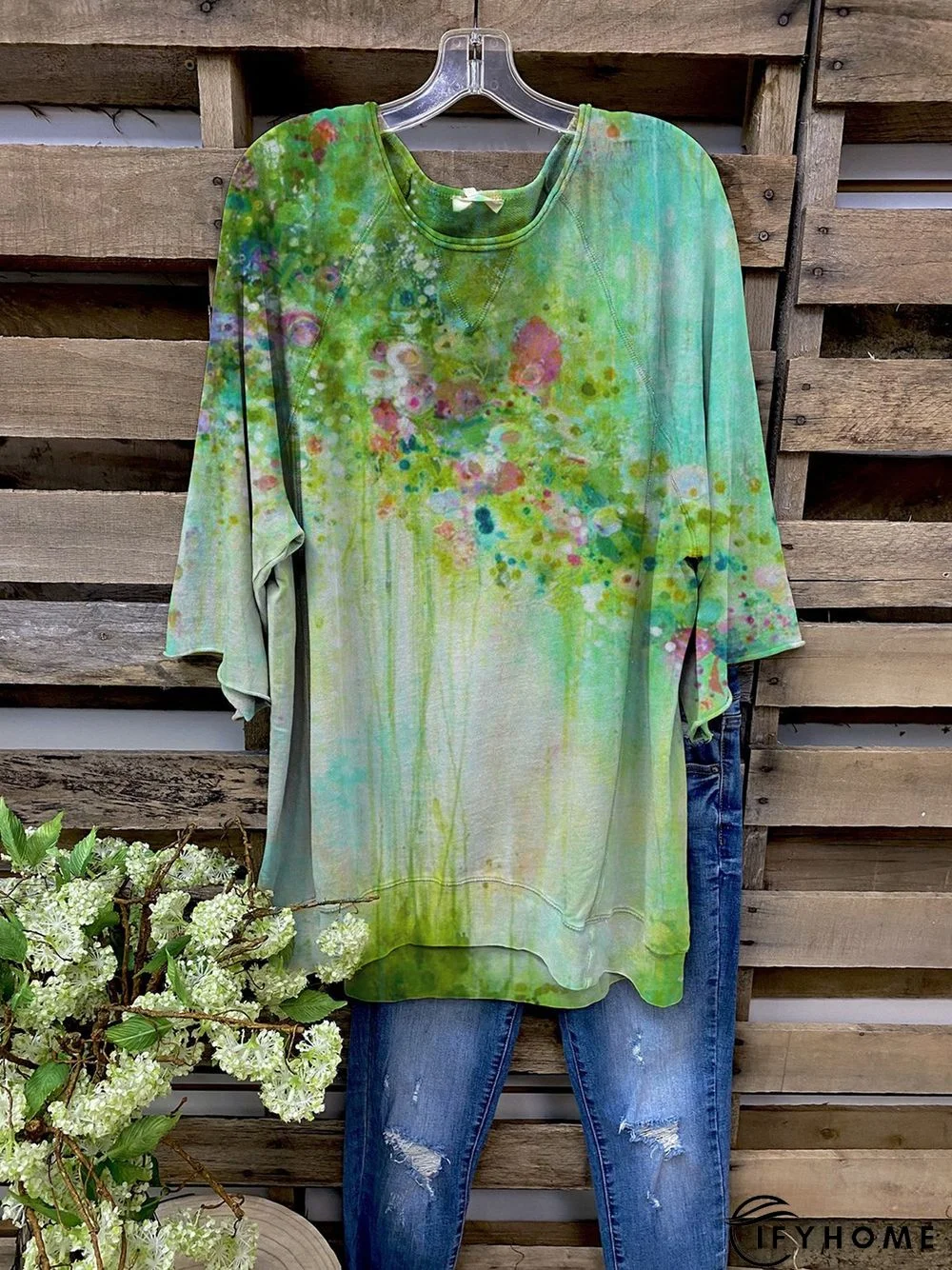 Green Field Ombre/tie-Dye Half Sleeve Pastoral T-shirt | IFYHOME
