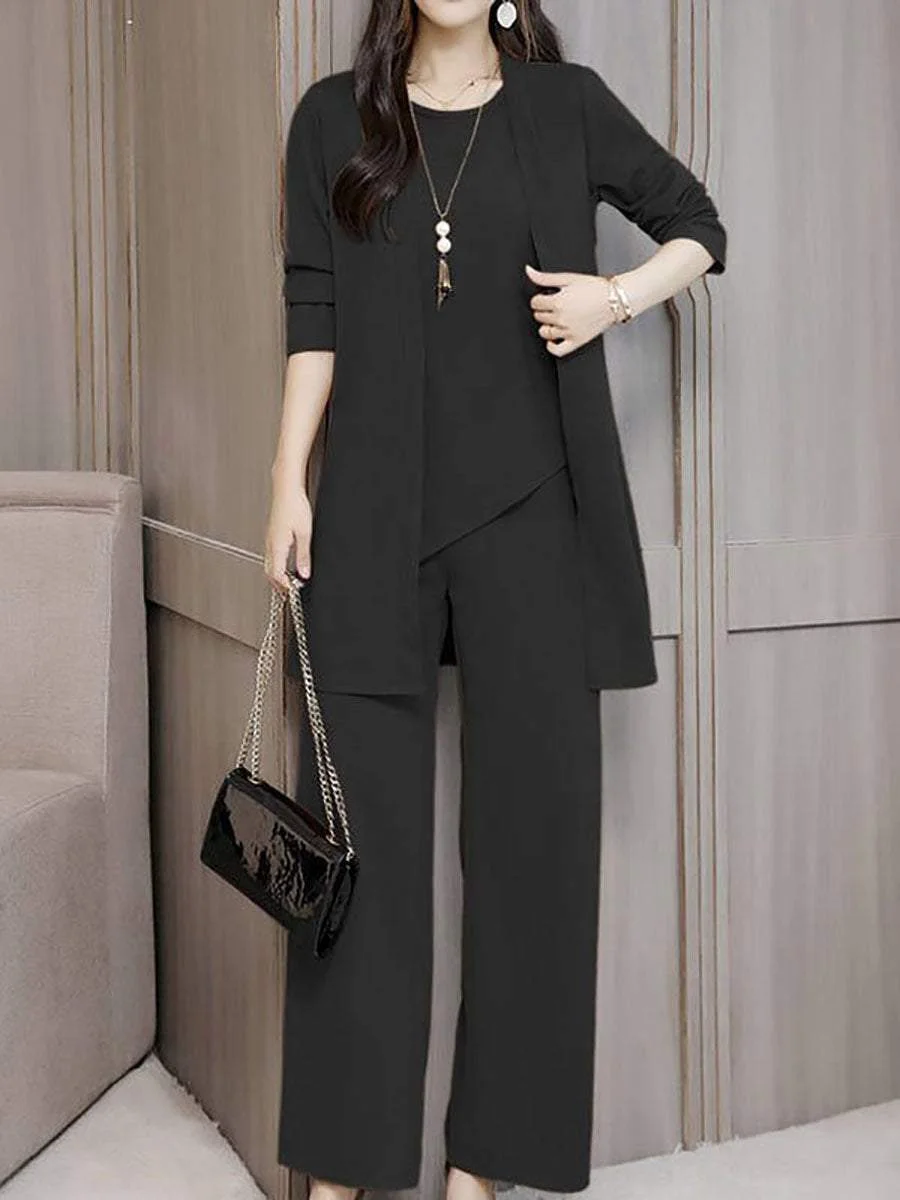 Fashionable Solid Color Three-Piece Cardigan Set