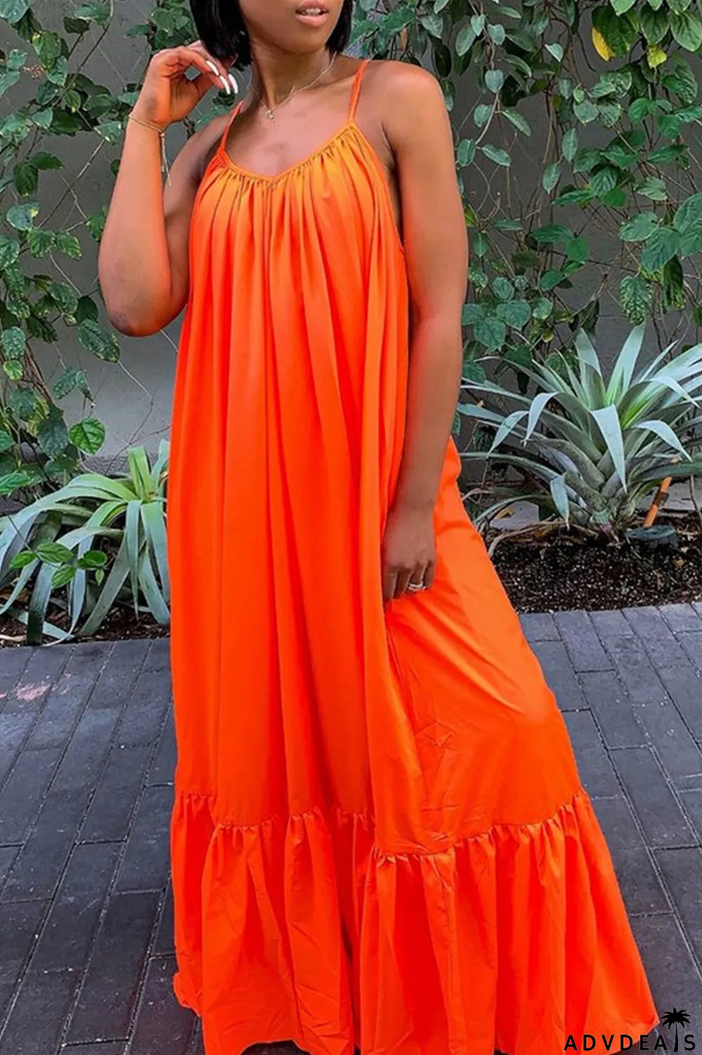 Dark Gray Sexy Casual Solid Backless Spaghetti Strap Loose Sling Dress