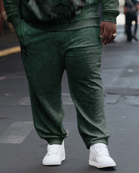 Men's Big and Tall Casual Hip Hop Green Lion Hoodie Two Piece Set