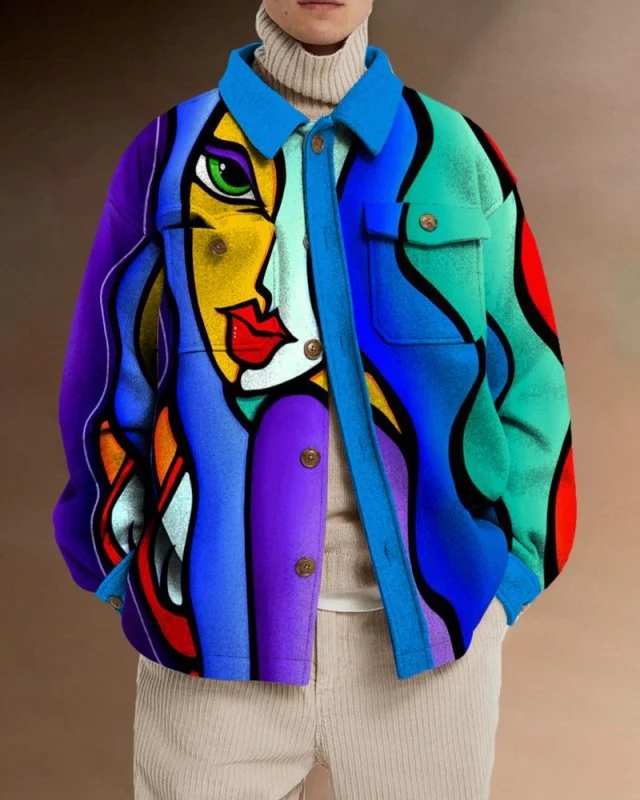 Men's Art Print Lapel Long Sleeve Jacket