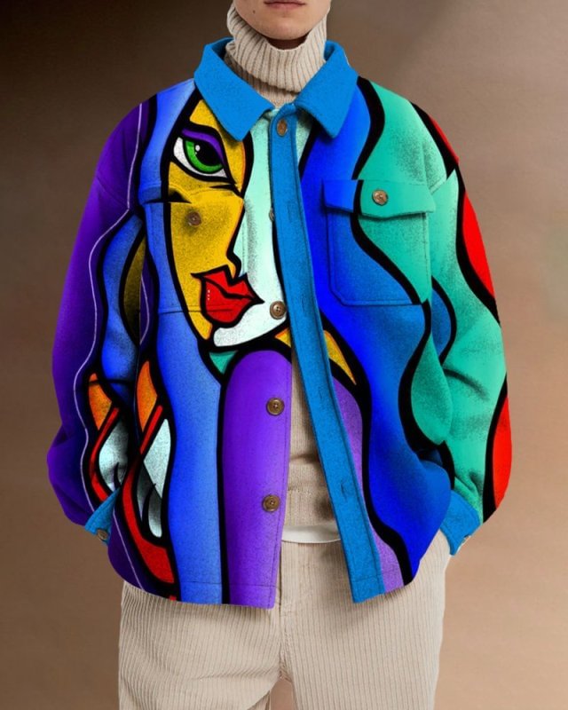 Men's Art Print Lapel Long Sleeve Jacket