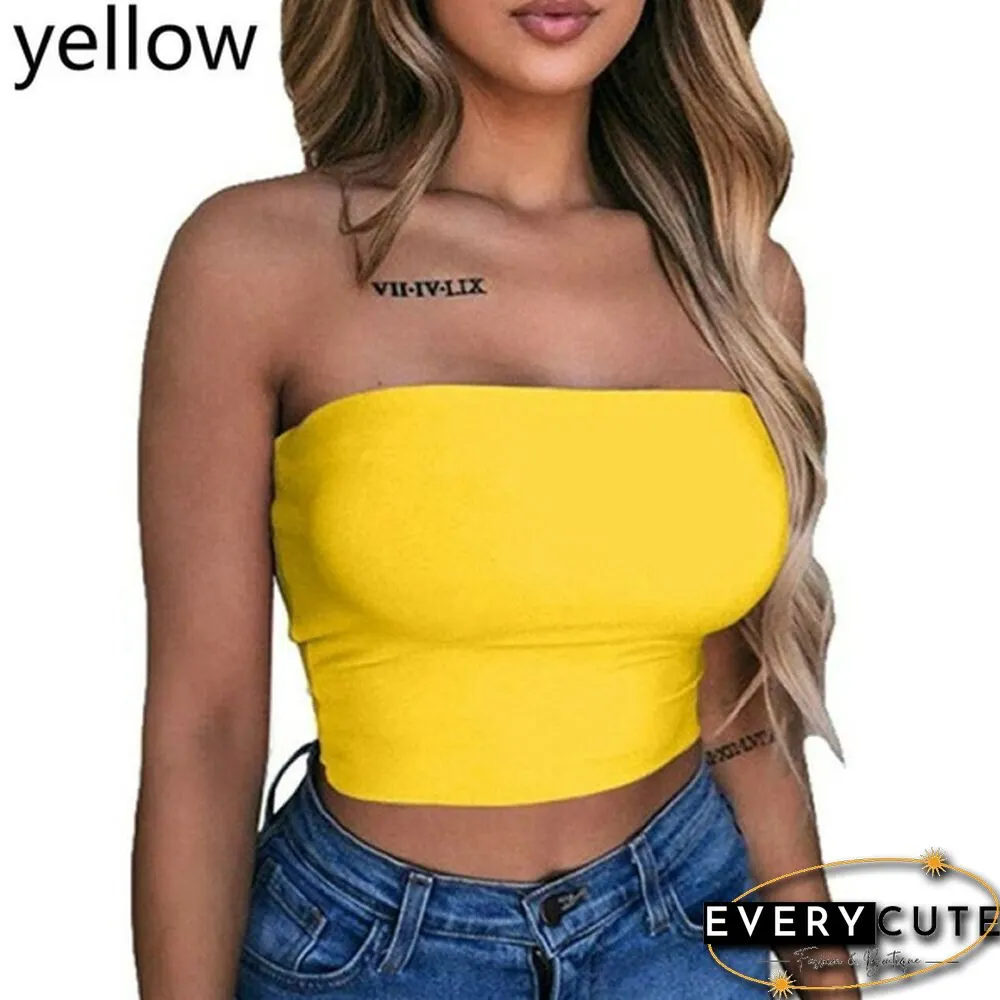 Womens Off Shoulder Strappyless Casual Tank Vest Sleeveless Summer Bodycon Slim Crop tops