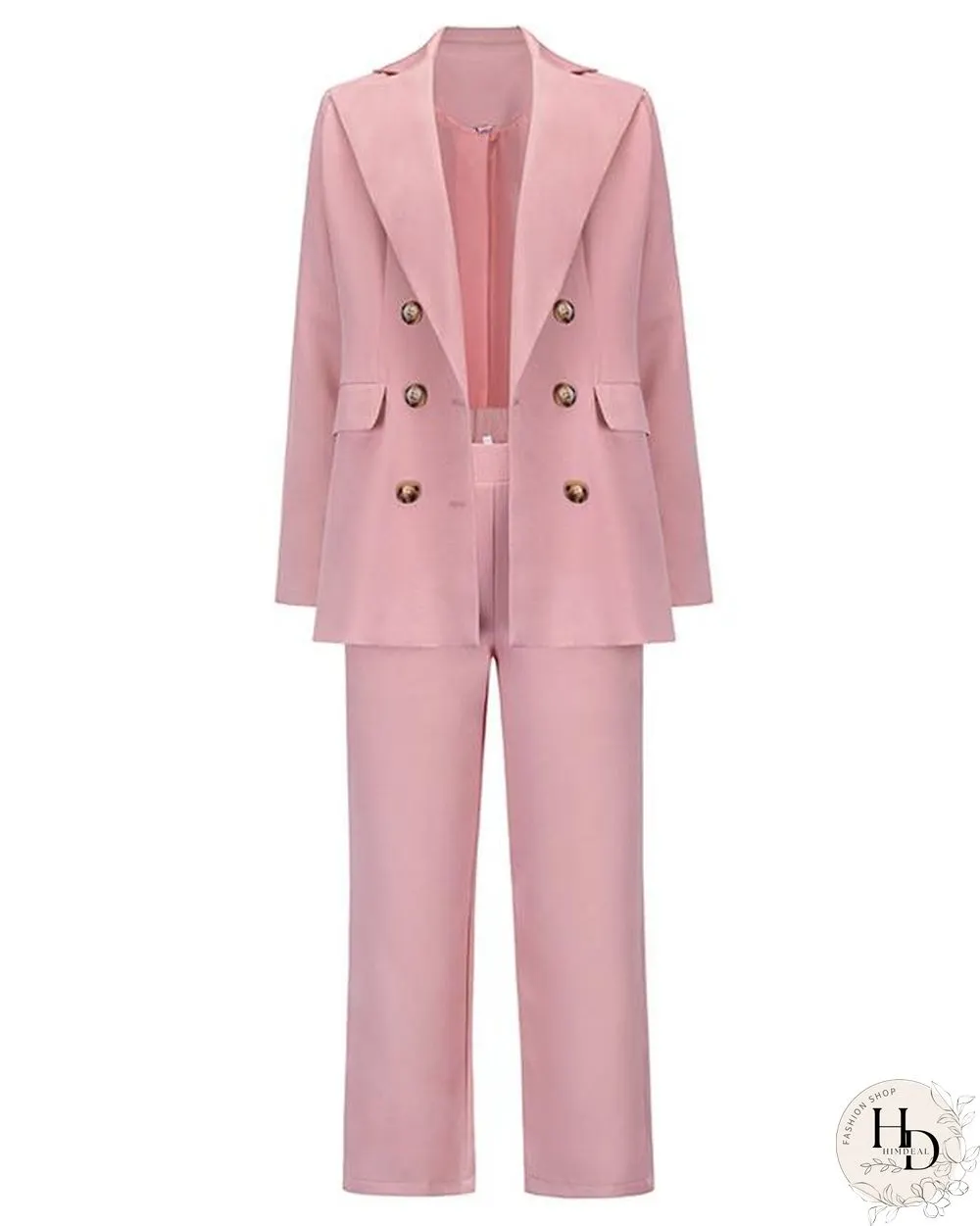 Women Solid Double Breasted 2 Piece Jacket Suit