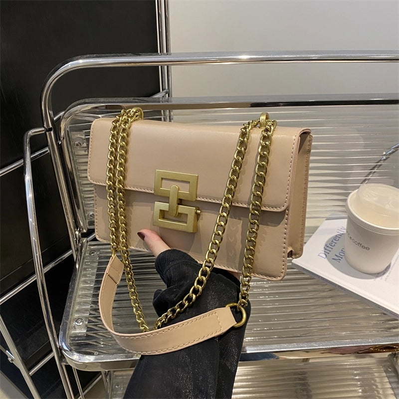 Women’s Small Pu Leather Solid Color Elegant Square Lock Clasp Crossbody Bag