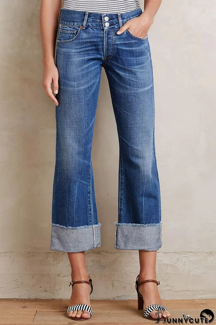 Cuff Hem Low Rise Wide Leg Jeans