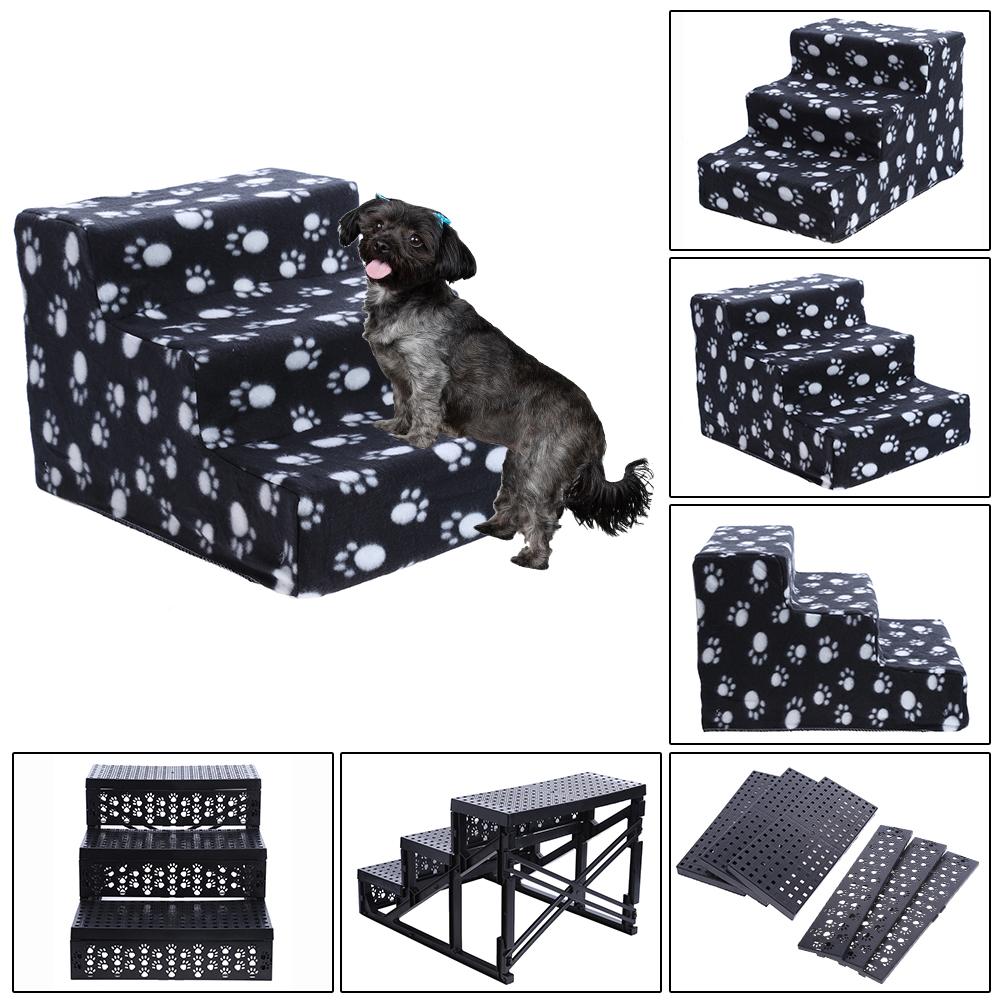 

Dog Pet Stairs Steps Indoor Ramp Portable Folding Cat Ladder with Cover, 黑底白爪, 501 Original