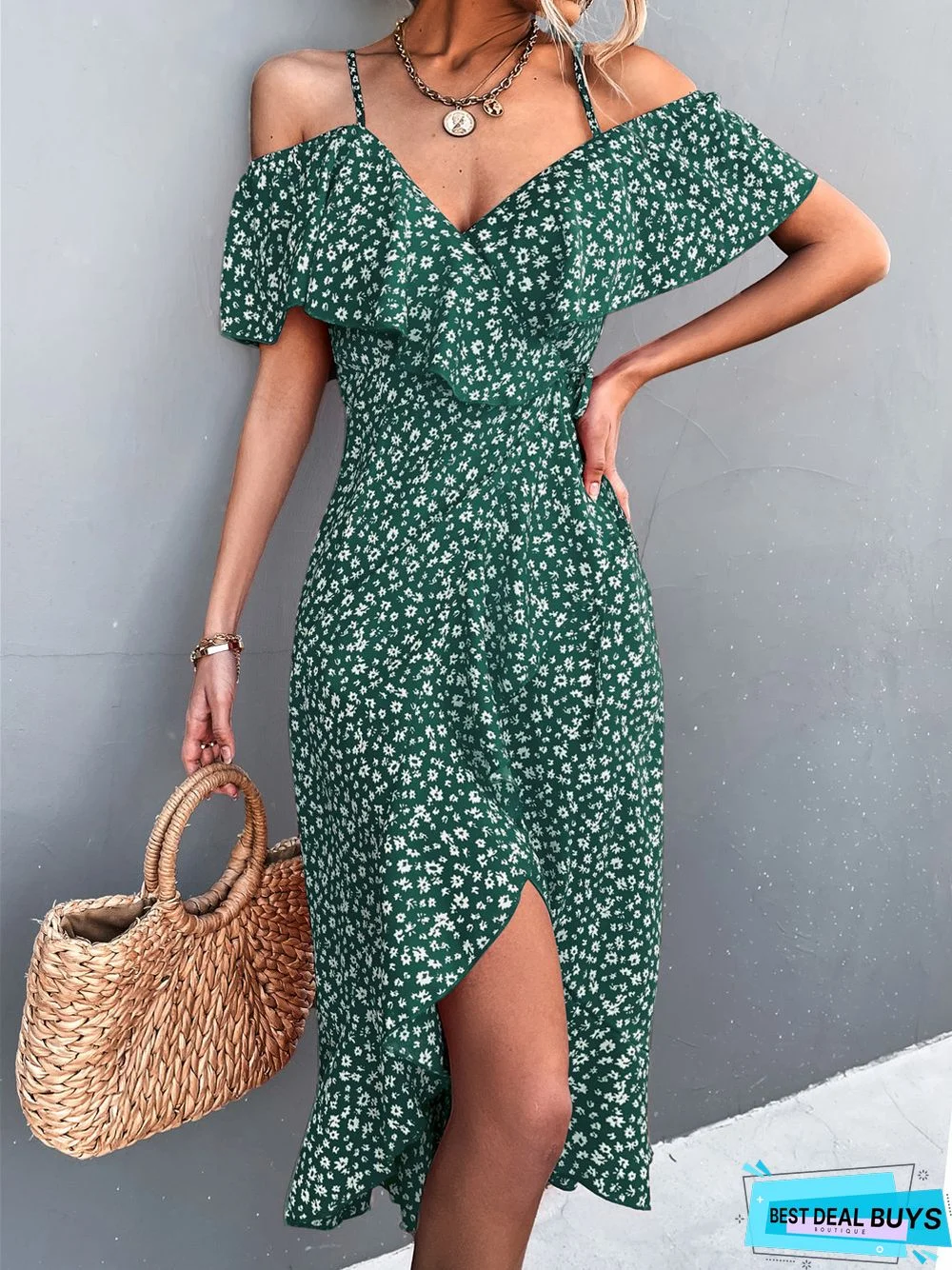 One Shoulder Floral Halter Dress Irregular Dress