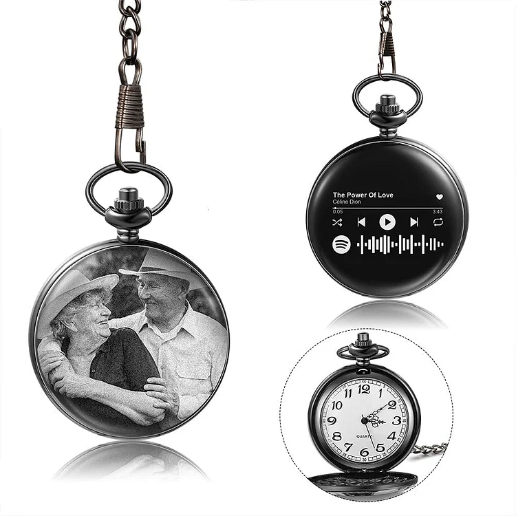 Personalized Spotify Code Photo Pocket Watch Custom Photo Gifts For Him